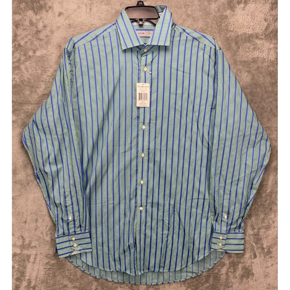 NWT Jack Stone by Thomas Dean Shirt XL Green Geometric Long Sleeve Button Up